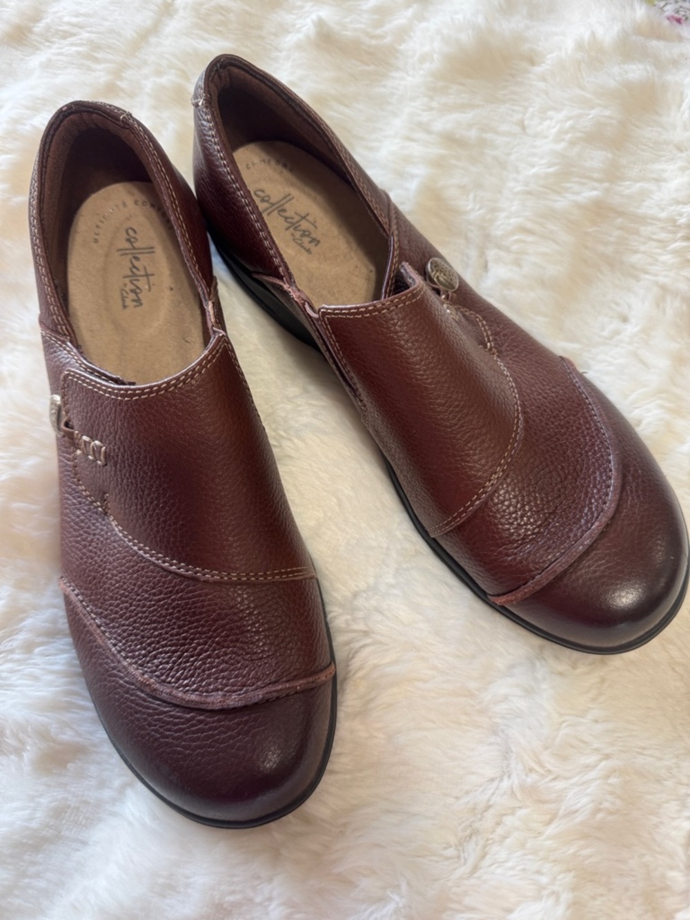Clarks Brown Leather Rubber Sole Slip-on